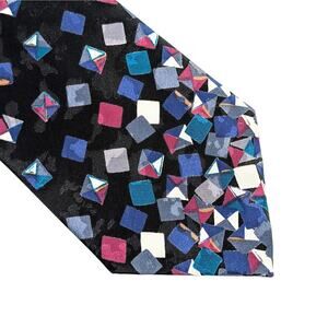 Vintage Gitano Men’s Tie 1990s Wide Abstract Geometric Squares Black Multicolor
